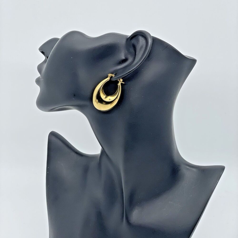 Hoop Earrings Stainless Steel Lightweight Women's 1.5 in Gold Tone Bold Elegant